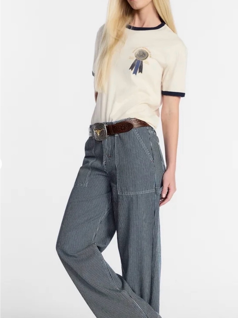 Lee Women’s Wide Leg Jeans - Navy and White Stripe